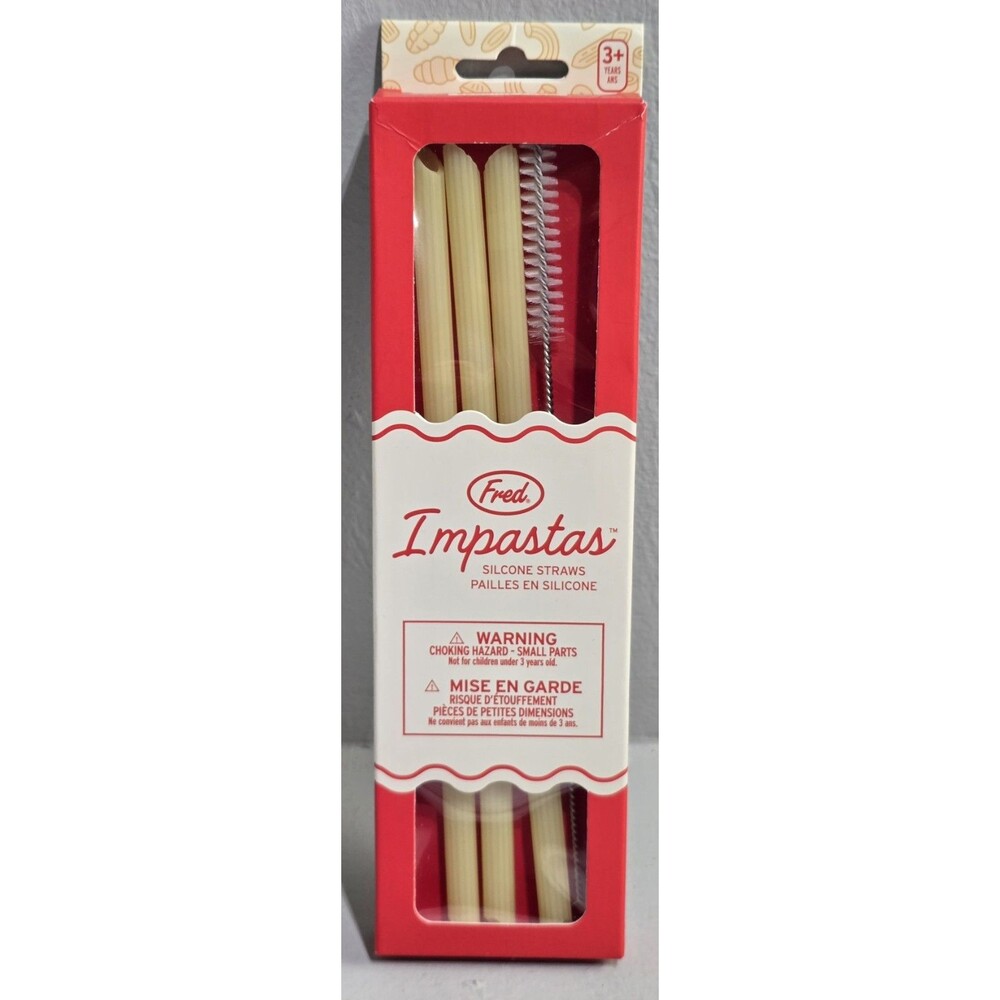 Genuine Fred Impastas Silicone Straws (Set of 3) in Box Cleaning Brush New Open